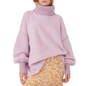 Free People Milo Turtleneck Sherpa Knit Oversized Tunic Sweater Moonlit Orchid